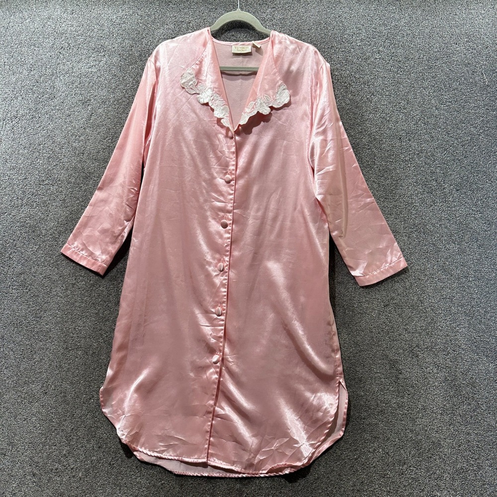 Vintage Victorias Secret Gold Label Pink Satin Lace Nightgown Sleep Shirt M/L